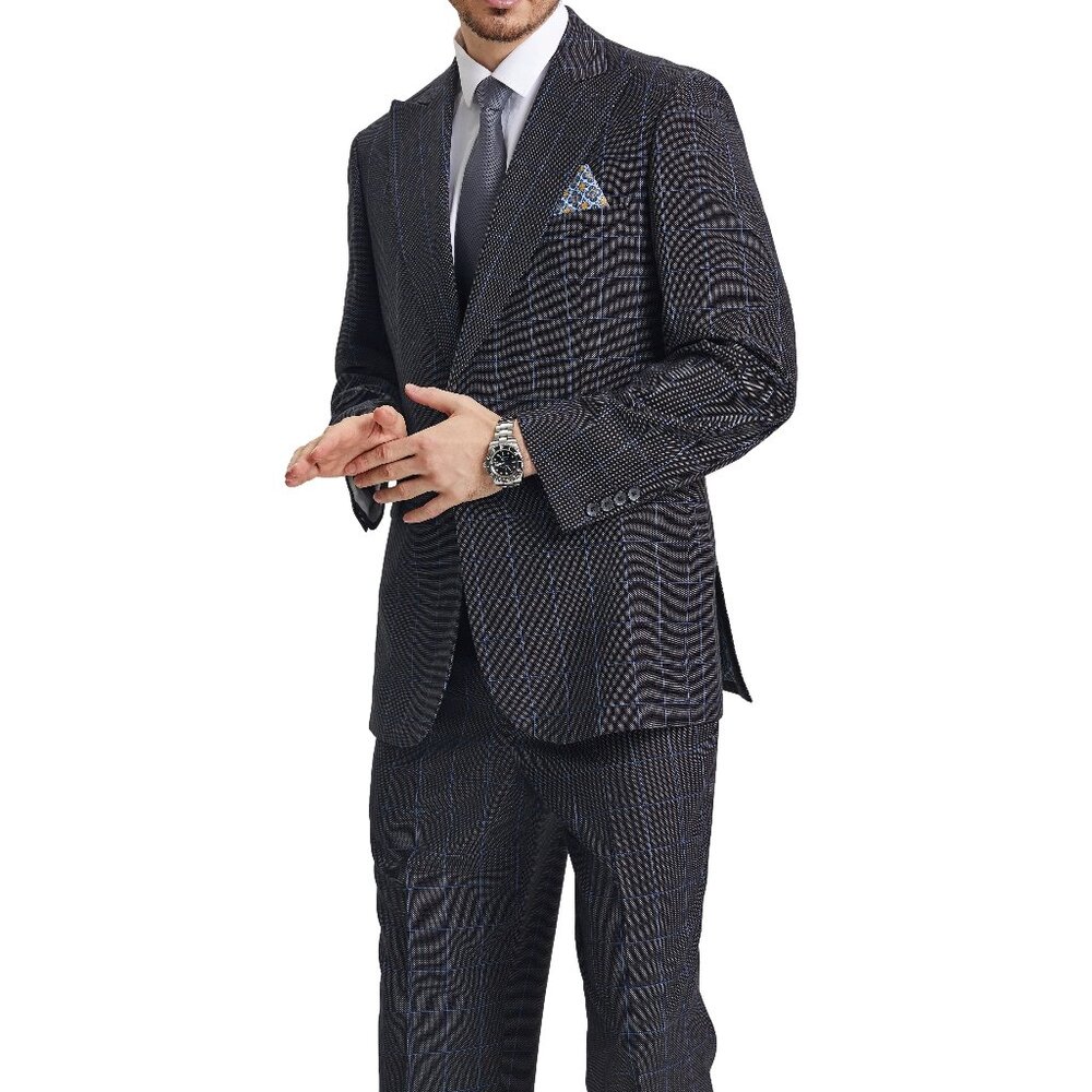 Charcoal Grey Windowpane 3 Piece Stacy Adams
